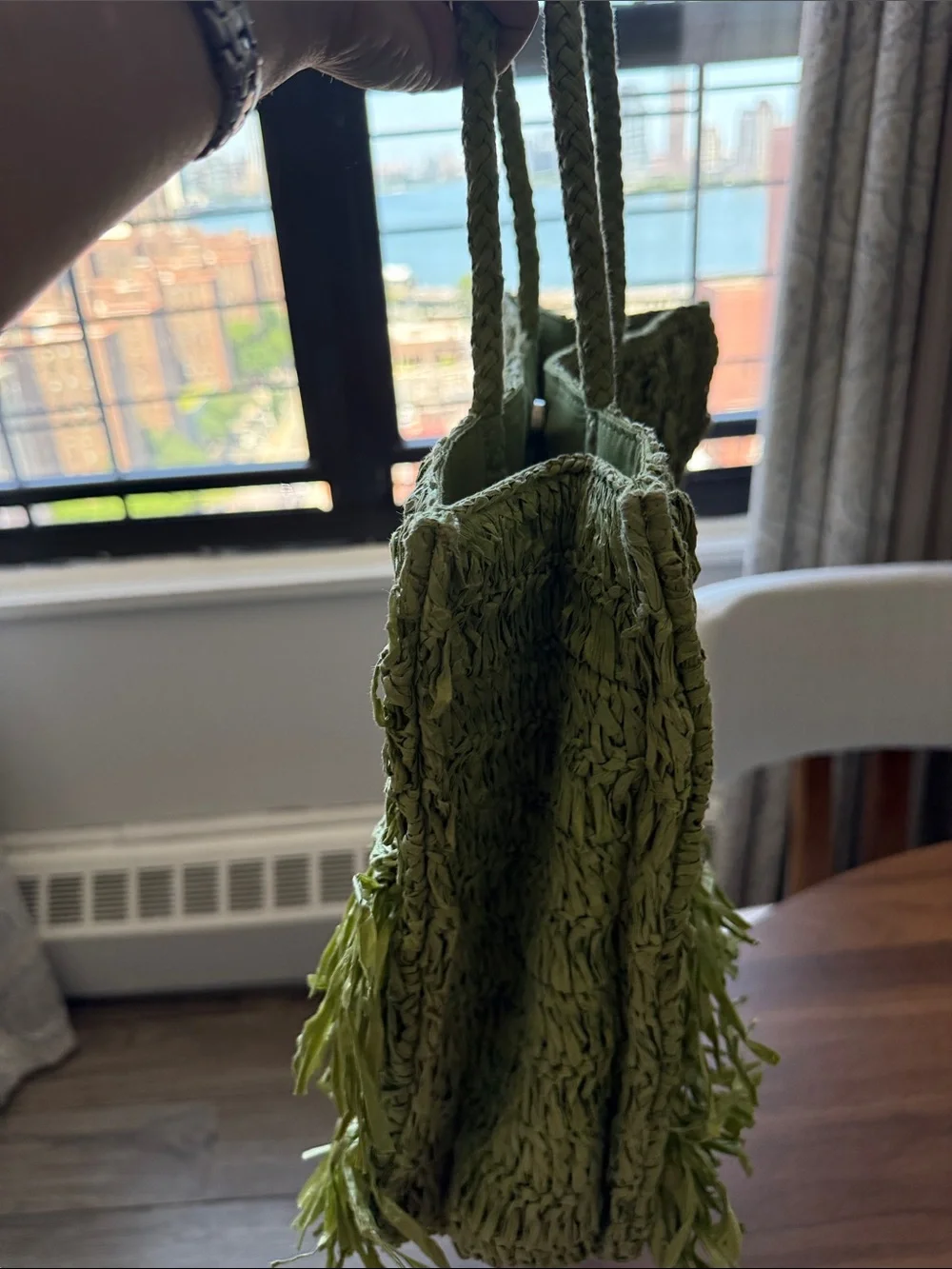 Olive Green Woven Fringe Tote Bag - Women